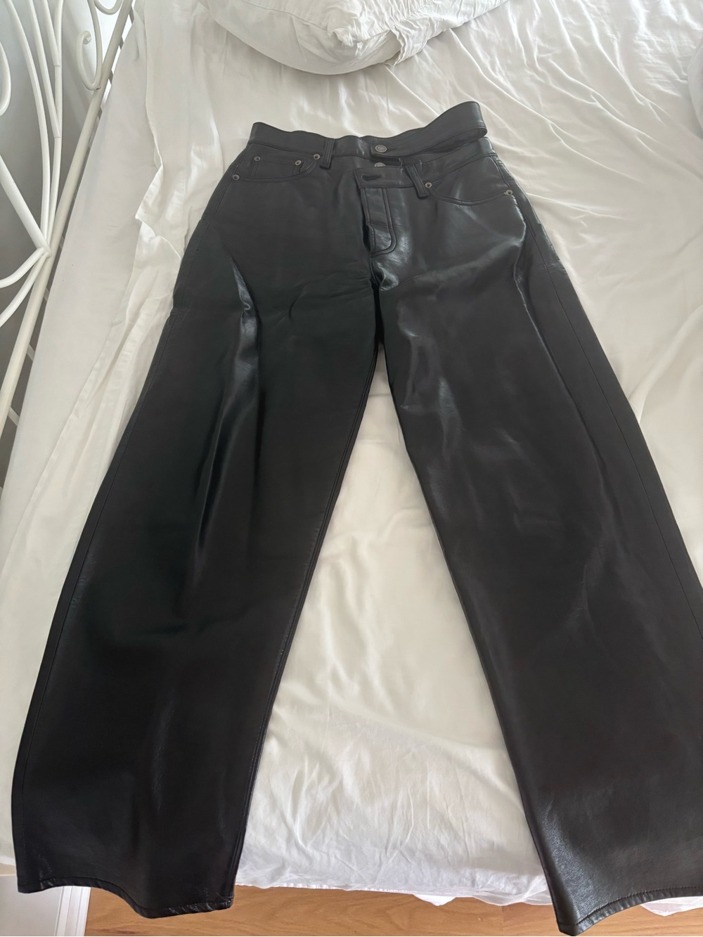 Agolde Black Leather Wide-Leg Trousers size 27